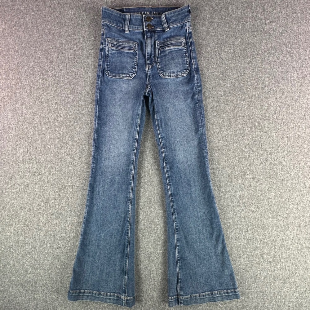 American Eagle Jeans Womens 00 Super Hi-Rise Flare Blue Next Level Stretch